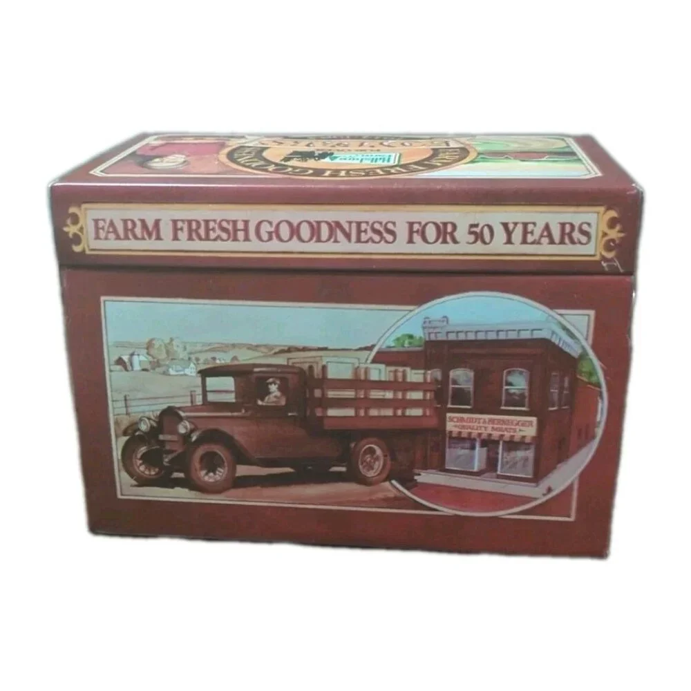 Vintage Hillshire Farm Tin Recipe Box 50 Years Commemorative 1984 Country Farm - Picture 3 of 7